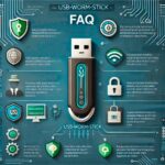 Die Grafik zeigt eine moderne Infografik im minimalistischen Design, die häufige Fragen (FAQ) zum USB-WORM-Stick beantwortet. Die Grafik enthält klare, strukturierte Bereiche mit Symbolen wie einem Sicherheitsschild, einer Checkliste und einem USB-Stick, die Themen wie gesetzliche Compliance, Audit-Logs, Zugriffsbeschränkungen, Unabhängigkeit und Schutz vor Hacks visualisieren. Farblich werden Fragen und Antworten in Blau und Grün hervorgehoben, während subtile technologische Elemente wie Datenströme im Hintergrund das Thema Datensicherheit unterstreichen.