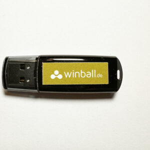 Die Abbildung zeigt einen WORM-USB-Stick vor neutralen Hintergrund mit der Aufschrift winball.de