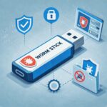 Das Bild dienst als Illustration zu den FAQ von erechnungs-validator.de. Eine Illustration eines Mannes mit Brille und Tablet, der technische Fehler in einer E-Rechnung überprüft. Im Hintergrund ein großes Dokument mit der Überschrift 'e-invoices' und eine Lupe, die auf 'Technical errors' zeigt. Daneben ein Taschenrechner, Dokumente und technische Symbole.