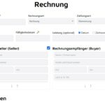 Der Screenshot zeigt ein E-Rechnungs-Browser-Formular des eRechnungs-Genarators mit zalhreichen Eingabefeldern unter anderem für den rechnungssteller und Rechnungsempfaenger