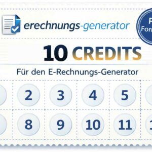 Produktbild einer 10-Credits-Karte im Stil einer gestempelten Zehnerkarte für Pro-Funktionen des E-Rechnungs-Generators