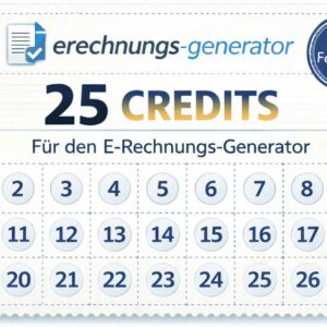 Produktbild einer 25-Credits-Karte im Stil einer gestempelten Zehnerkarte für Pro-Funktionen des E-Rechnungs-Generators