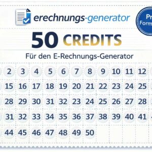 Produktbild einer 50-Credits-Karte im Stil einer gestempelten Zehnerkarte für Pro-Funktionen des E-Rechnungs-Generators
