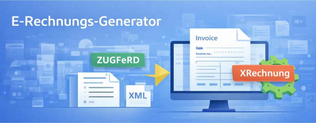 E-Rechnungs-Generator zur Erstellung von XRechnung, ZUGFeRD und XML aus Rechnungsdaten mit automatischer Umwandlung und Export